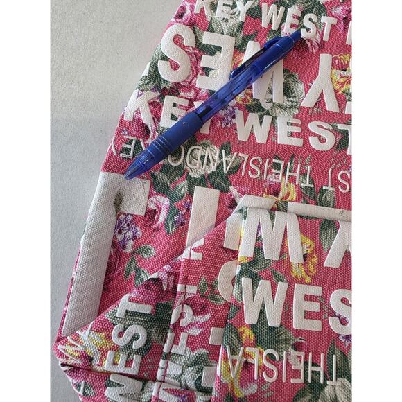 Robin Ruth‎ Pink Fabric Floral Tote Bag Purse Zipper Close Key West - Picture 5 of 9